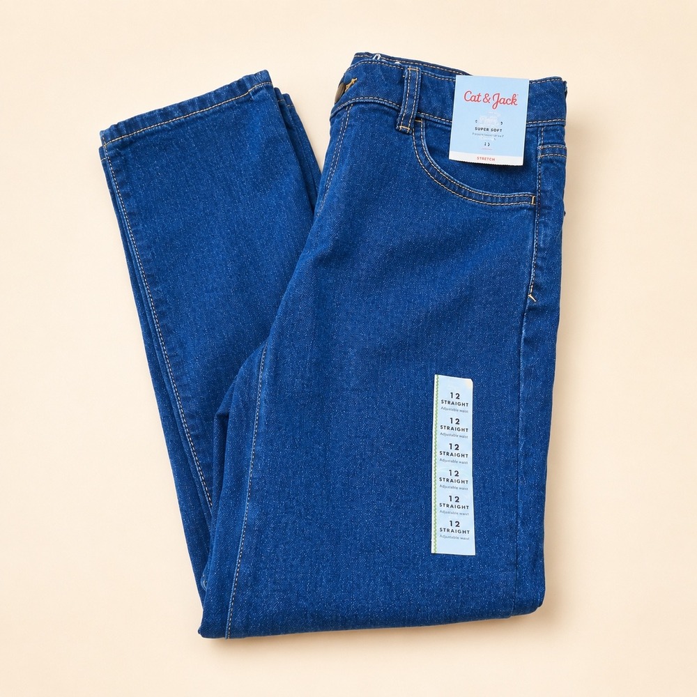 Cat & Jack Girls Kids Size 12 Straight Leg Jeans Dark Wash Adjustable Waist NWT - Picture 5 of 5